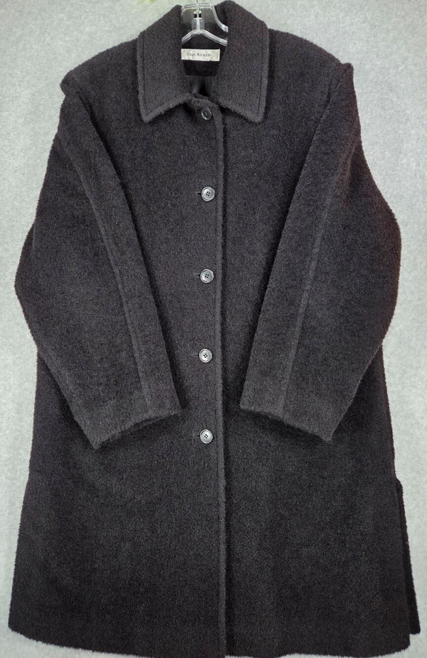 Vtg 90s Isaac Mizrahi Wool Alpaca Boucle Coat Made in USA Black 12 Cozy winter